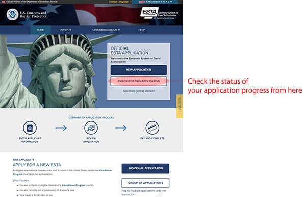 Once your ESTA status is shown as “Authorized” after applying, check the status of progress on your application